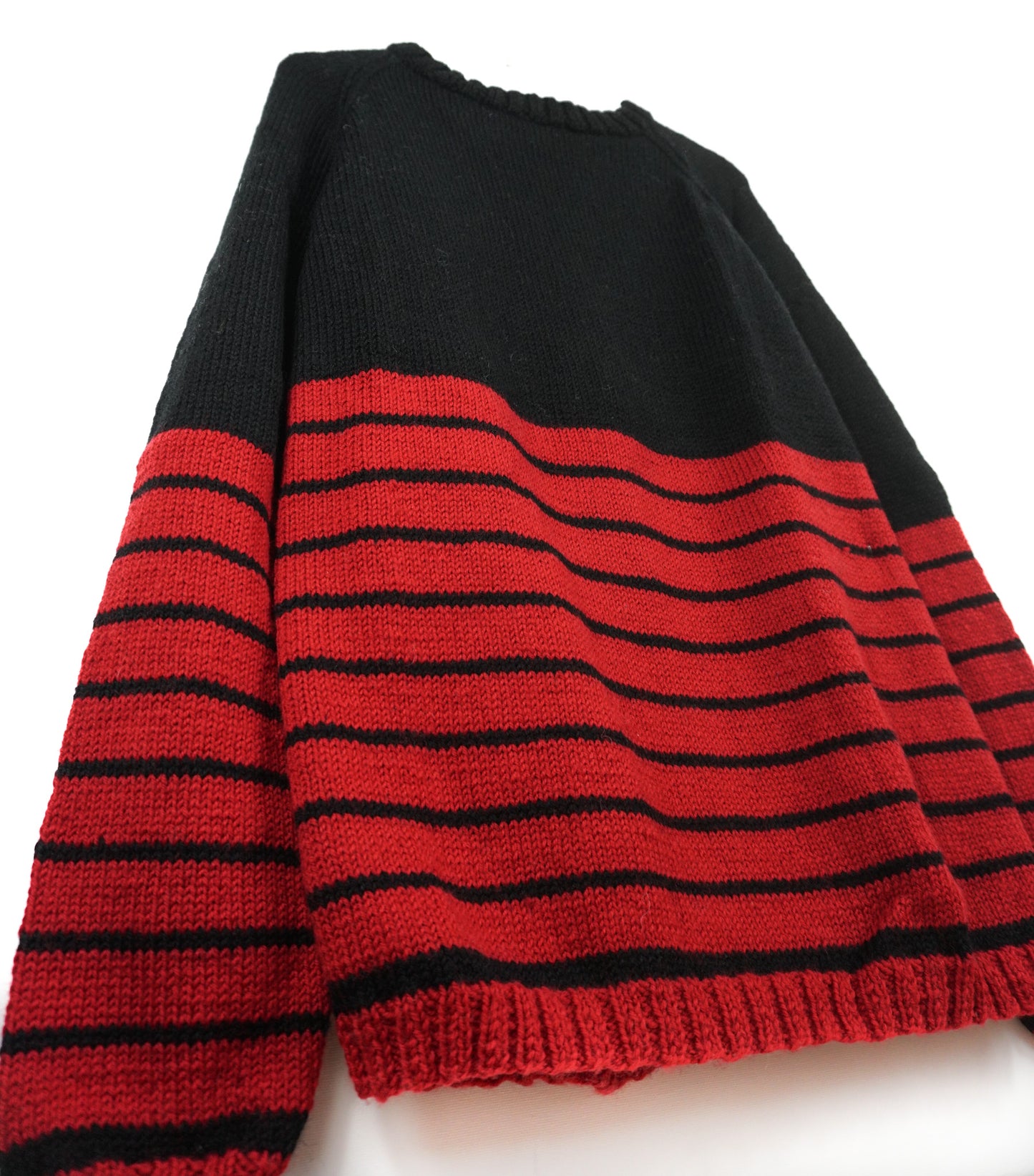 Black and Bottom Red Striped Jumper hand knitted pure wool