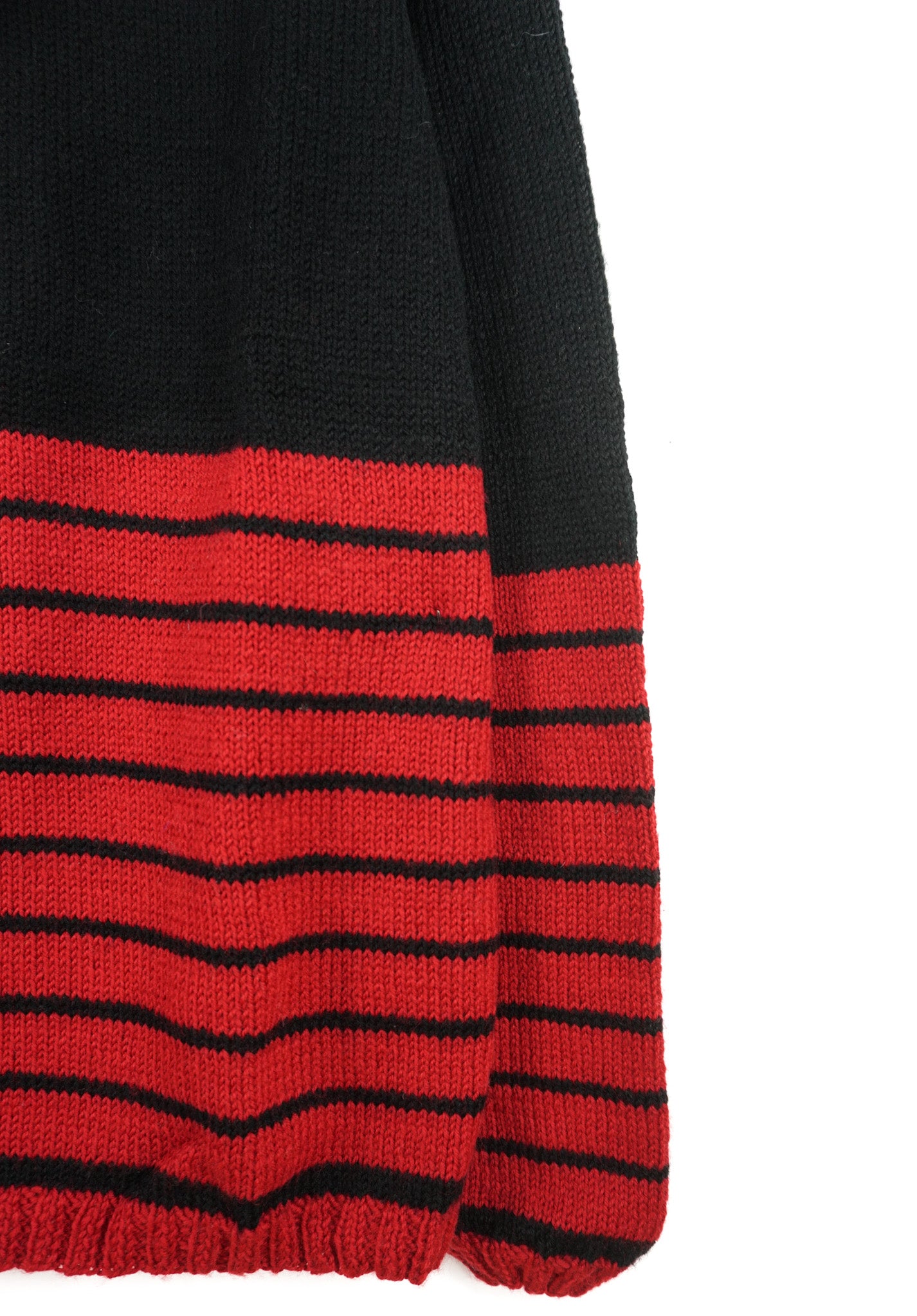 Black and Bottom Red Striped Jumper hand knitted pure wool