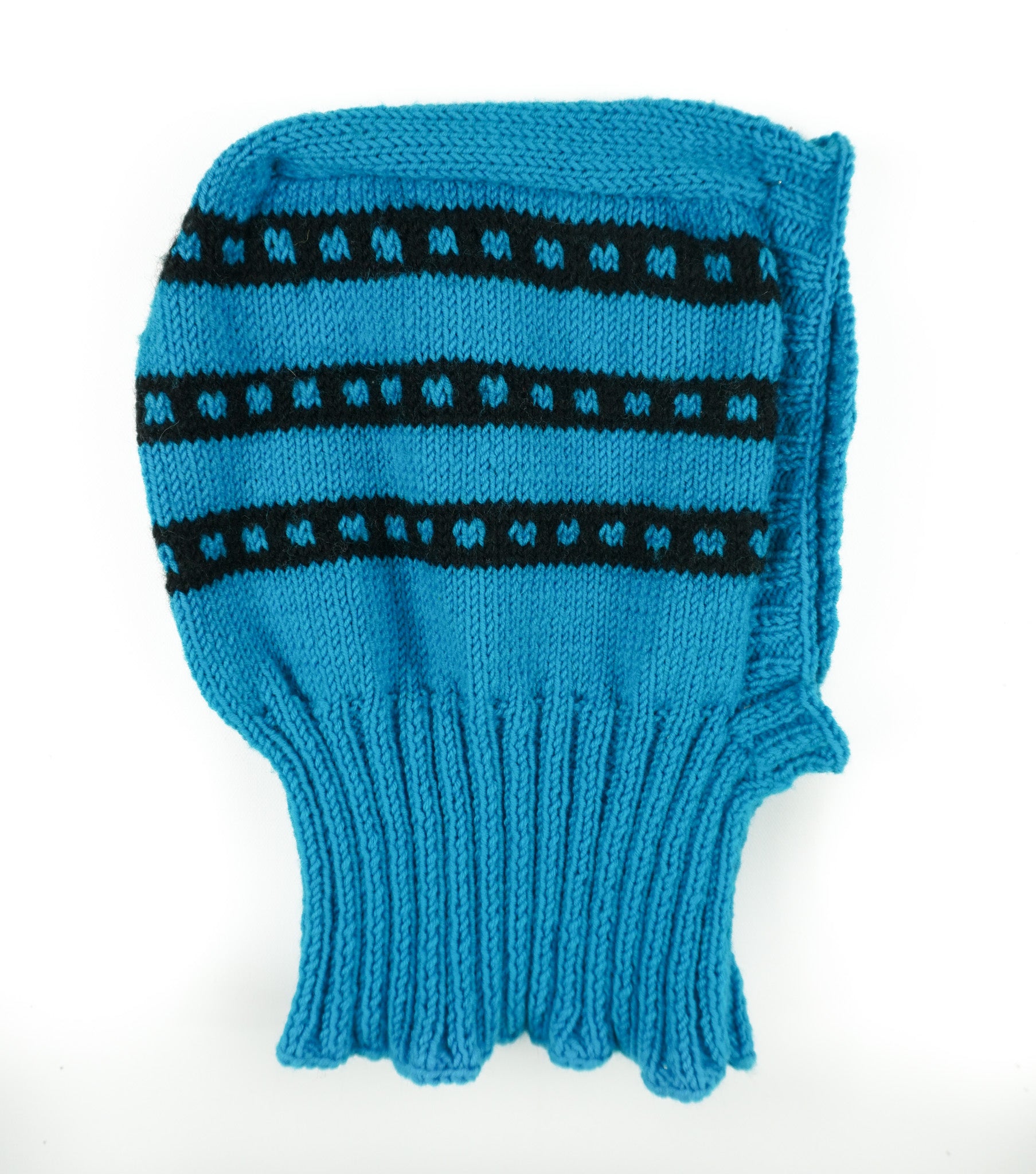 Blue balaclava with patterns hand knitted