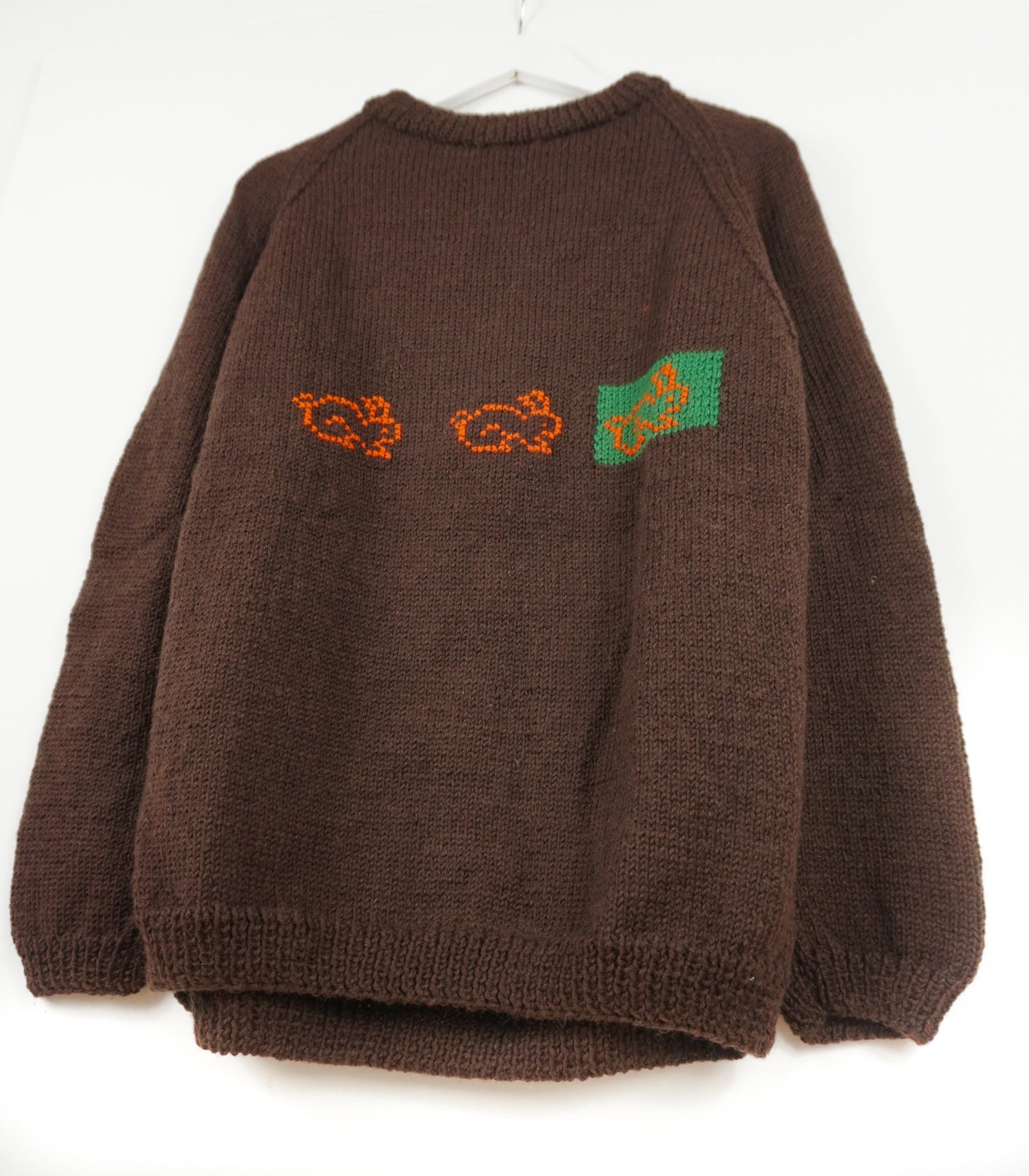 pure wool hand knitted one off Bunnies Jumper brown