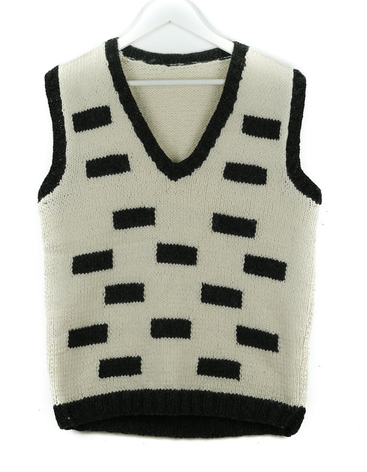 pure wool hand knitted one off Charcoal Bold Lines Vest