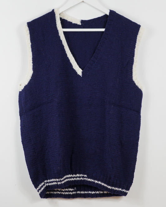 pure wool hand knitted one off Dark Navy Vest