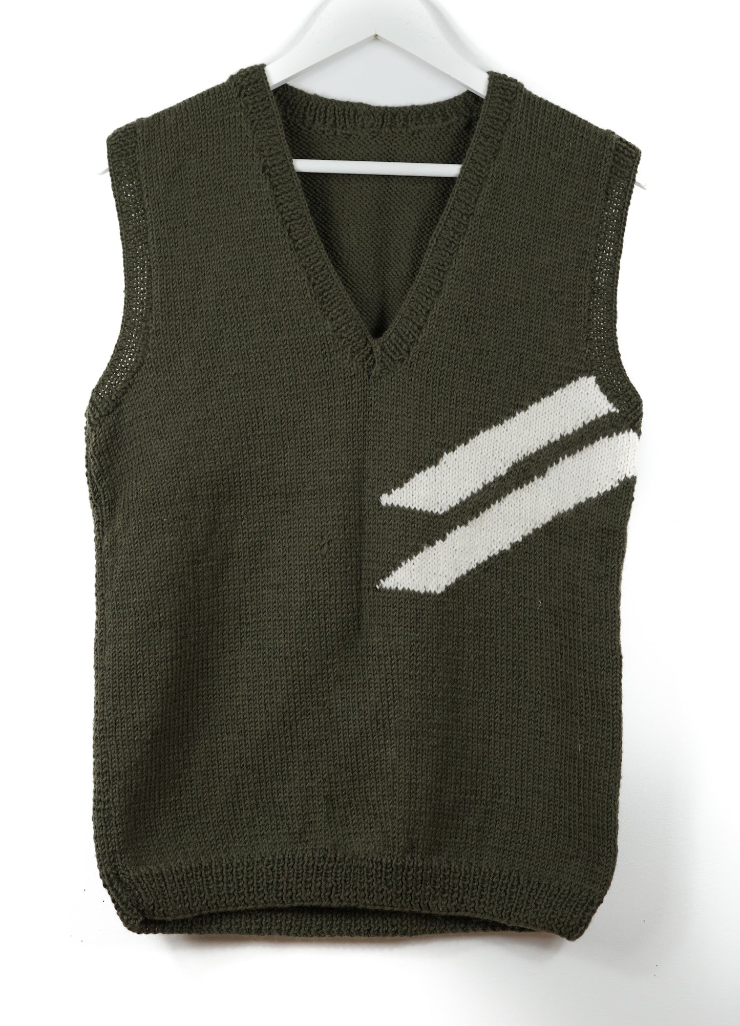 pure wool hand knitted one off Double Striped Dark Green Vest