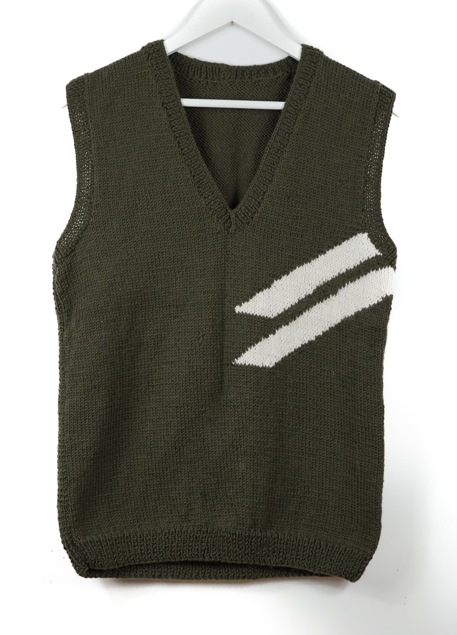 pure wool hand knitted one off Double Striped Dark Green Vest