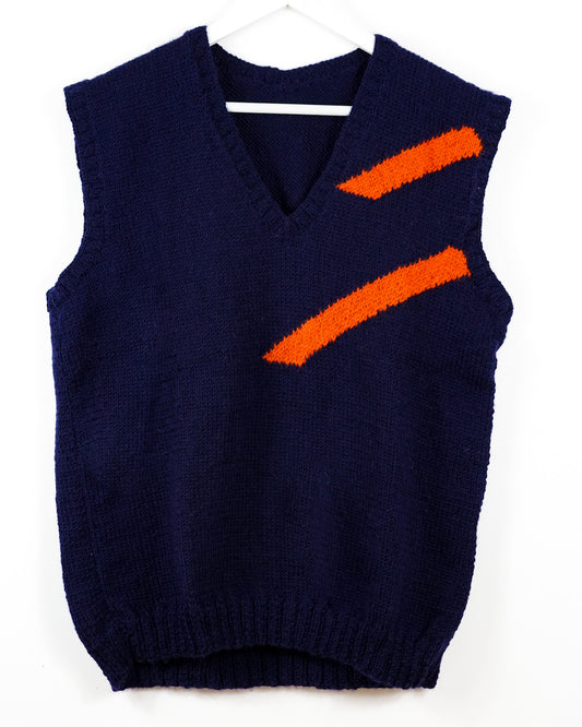 pure wool hand knitted one off Double Striped Dark Navy Vest