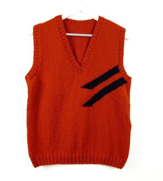 pure wool hand knitted one off Double Striped Sunset Orange Vest