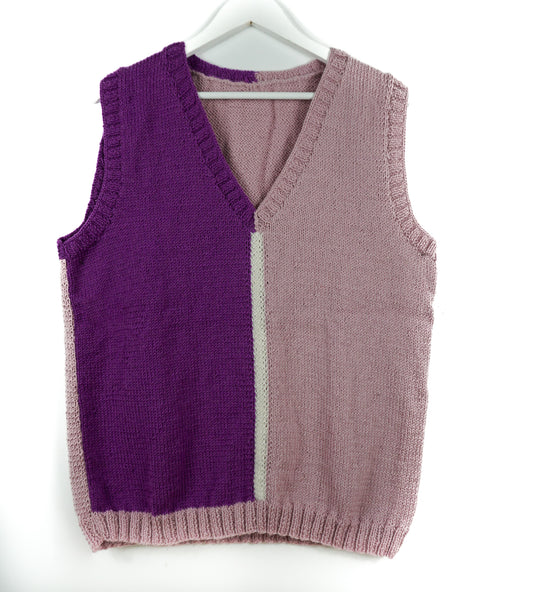 pure wool hand knitted one off Duo Lavender Vest