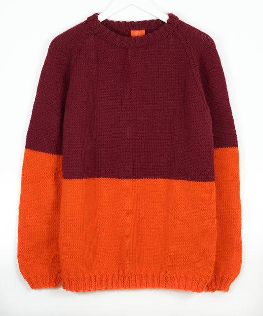 pure wool hand knitted one off sunset orange jumper