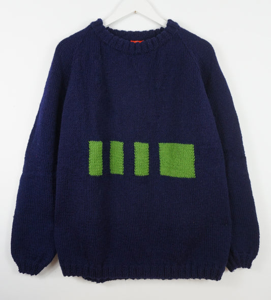 pure wool hand knitted one off Emerald Boxed Navy Jumper