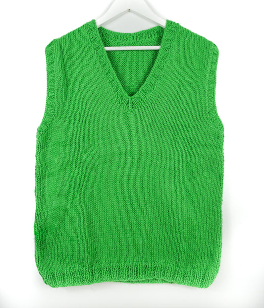 pure wool hand knitted one off Emerald Green Vest