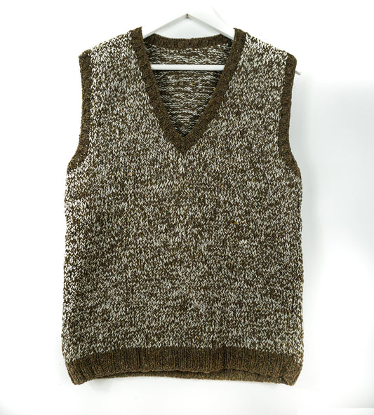 pure wool hand knitted one off Espresso Mixed Ivory Vest