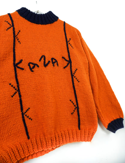 pure wool hand knitted one off Kazak Typographic Jumper