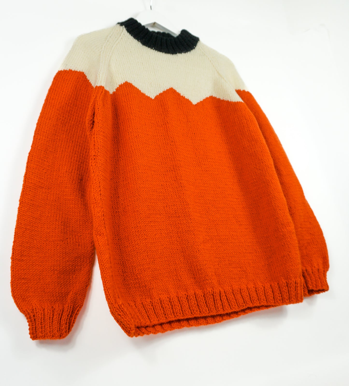 Alpine style jumper, orange jumper, pure wool jumper, hand knitted jumper, one off jumper