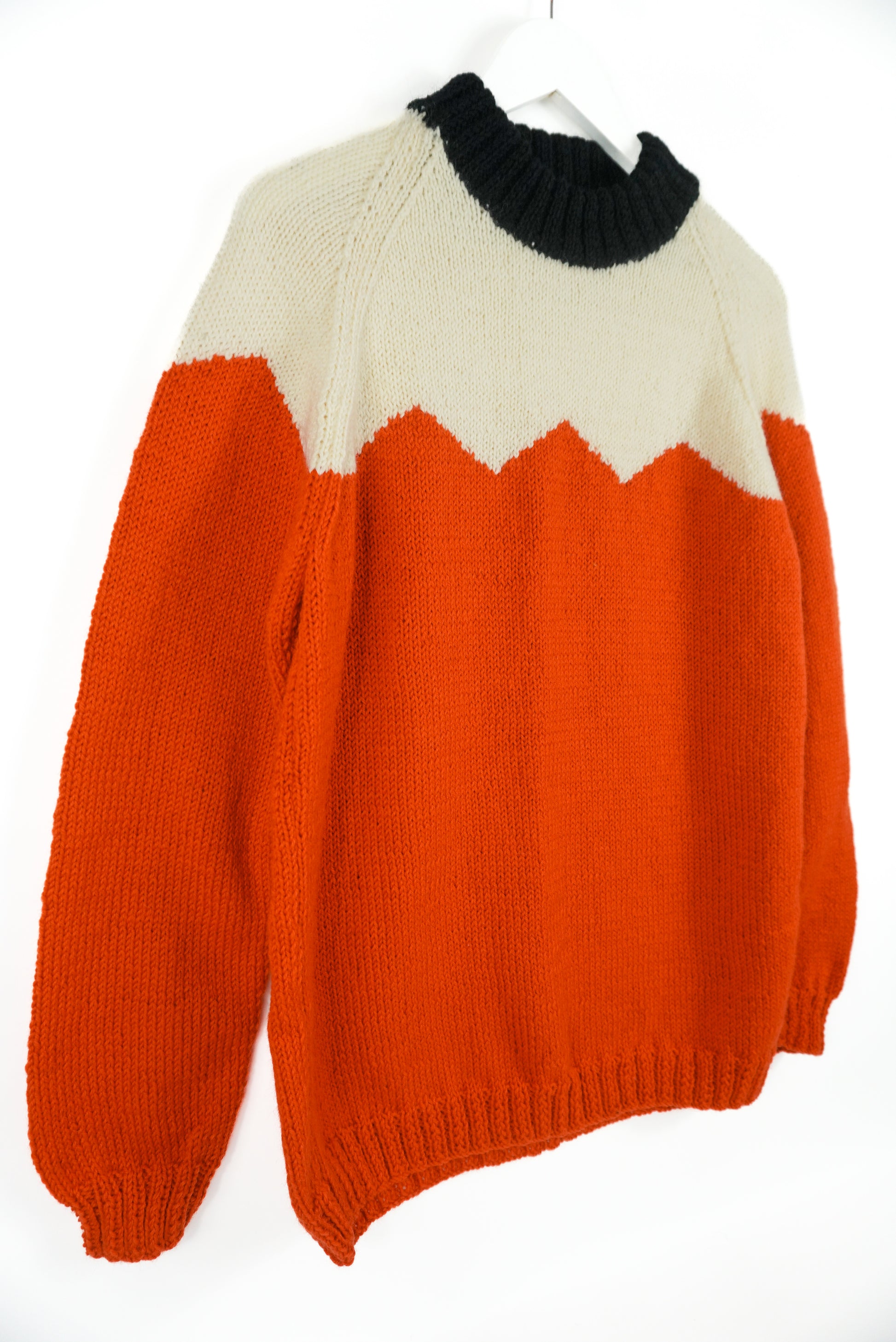 Alpine style jumper, pure wool jumper, pure wool orange heavy jumper,
 one off and hand knitted