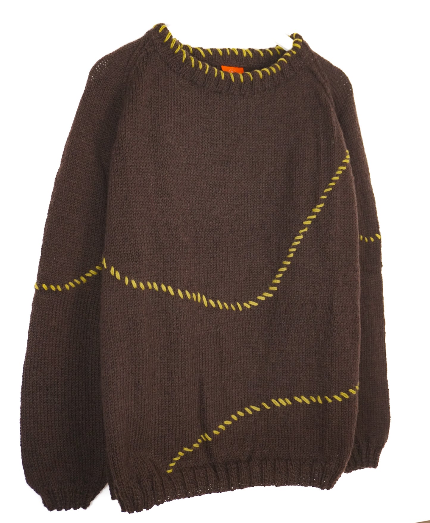 pure wool hand knitted one off Mustard Lined Espresso Jumper