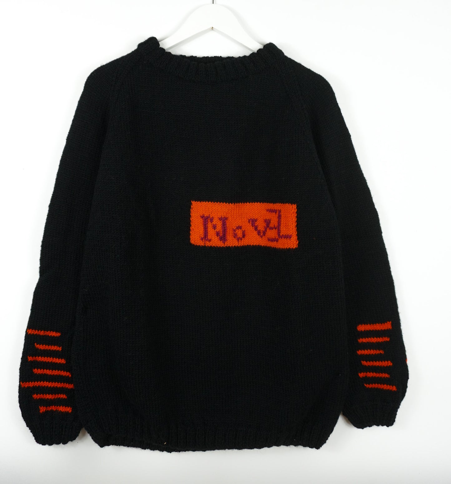 pure wool hand knitted one off Novel Black orange Jumper