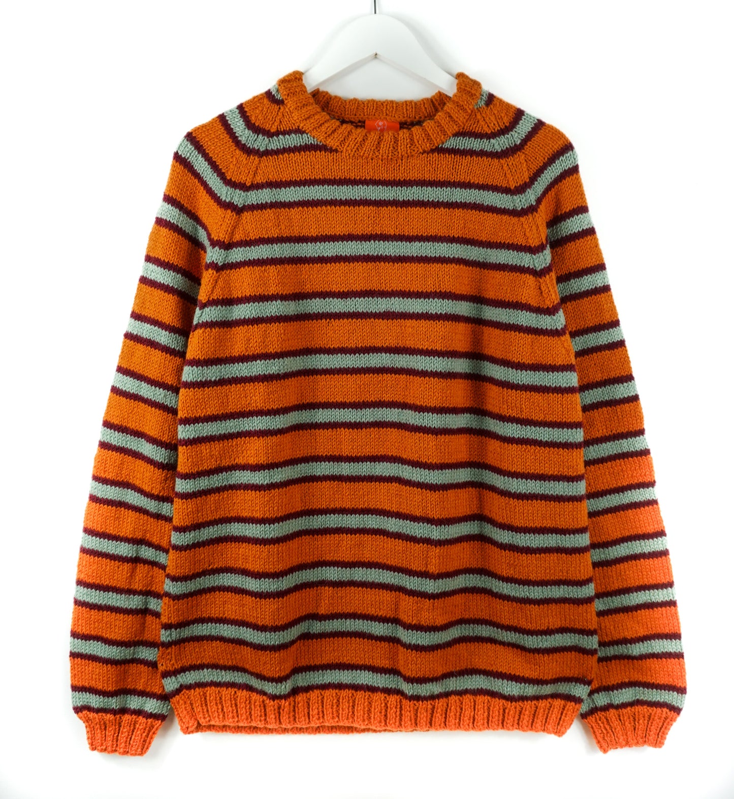 pure wool hand knitted one off Orange Striped Jumper