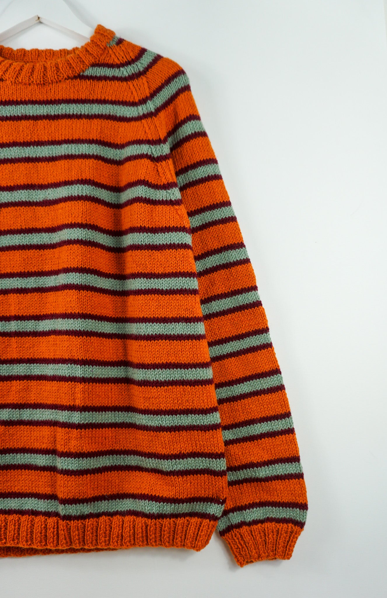 pure wool hand knitted one off Orange Striped Jumper