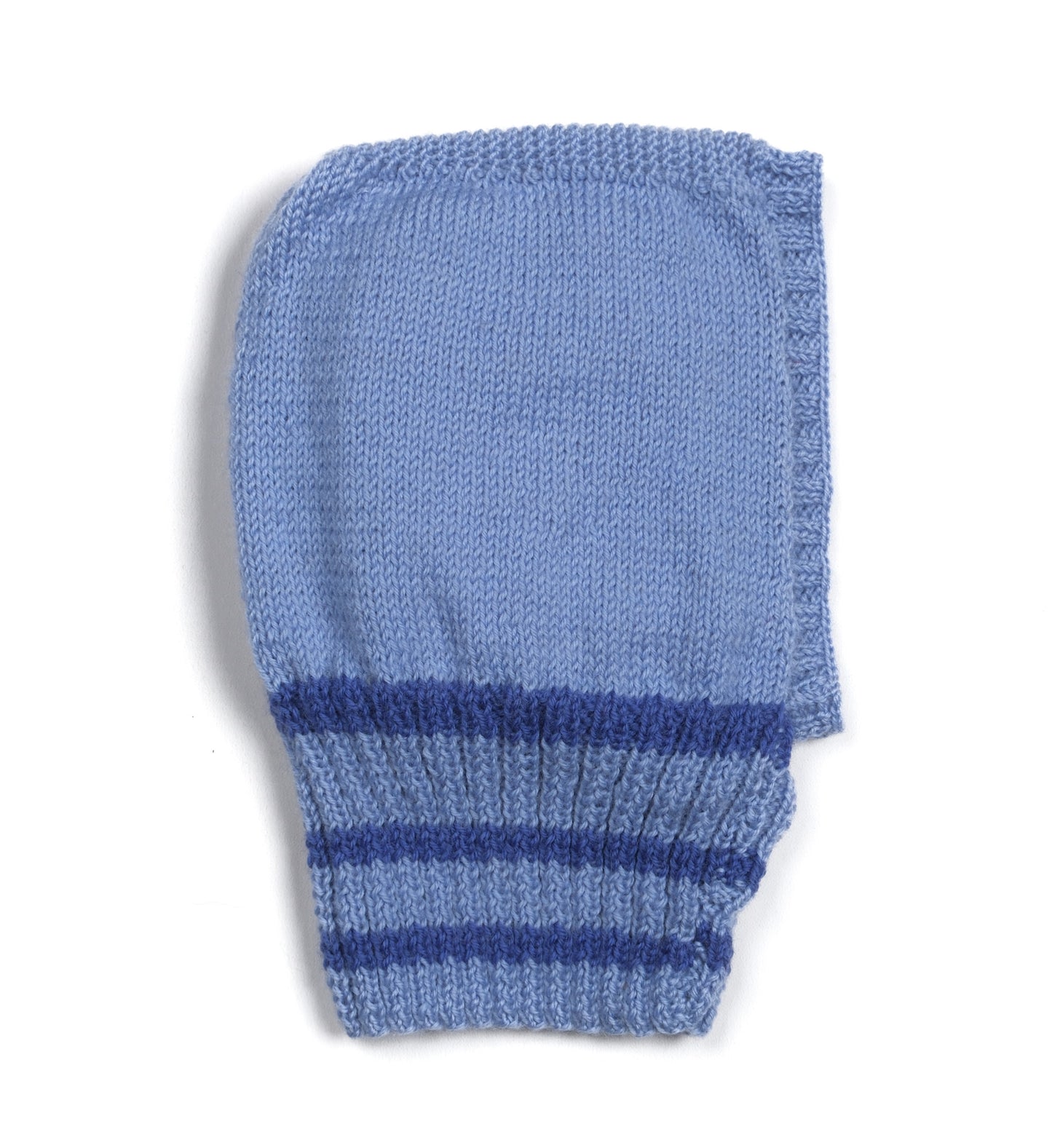 Pure Wool Baby Blue Balaclava with stripes. Hand knitted.