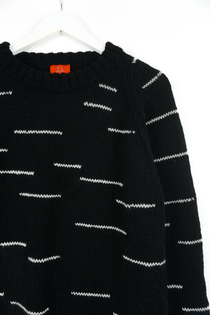 Pure Wool Black and White Stripes Jumper, hand knitted and one off sweater, fits like medum, east london brand