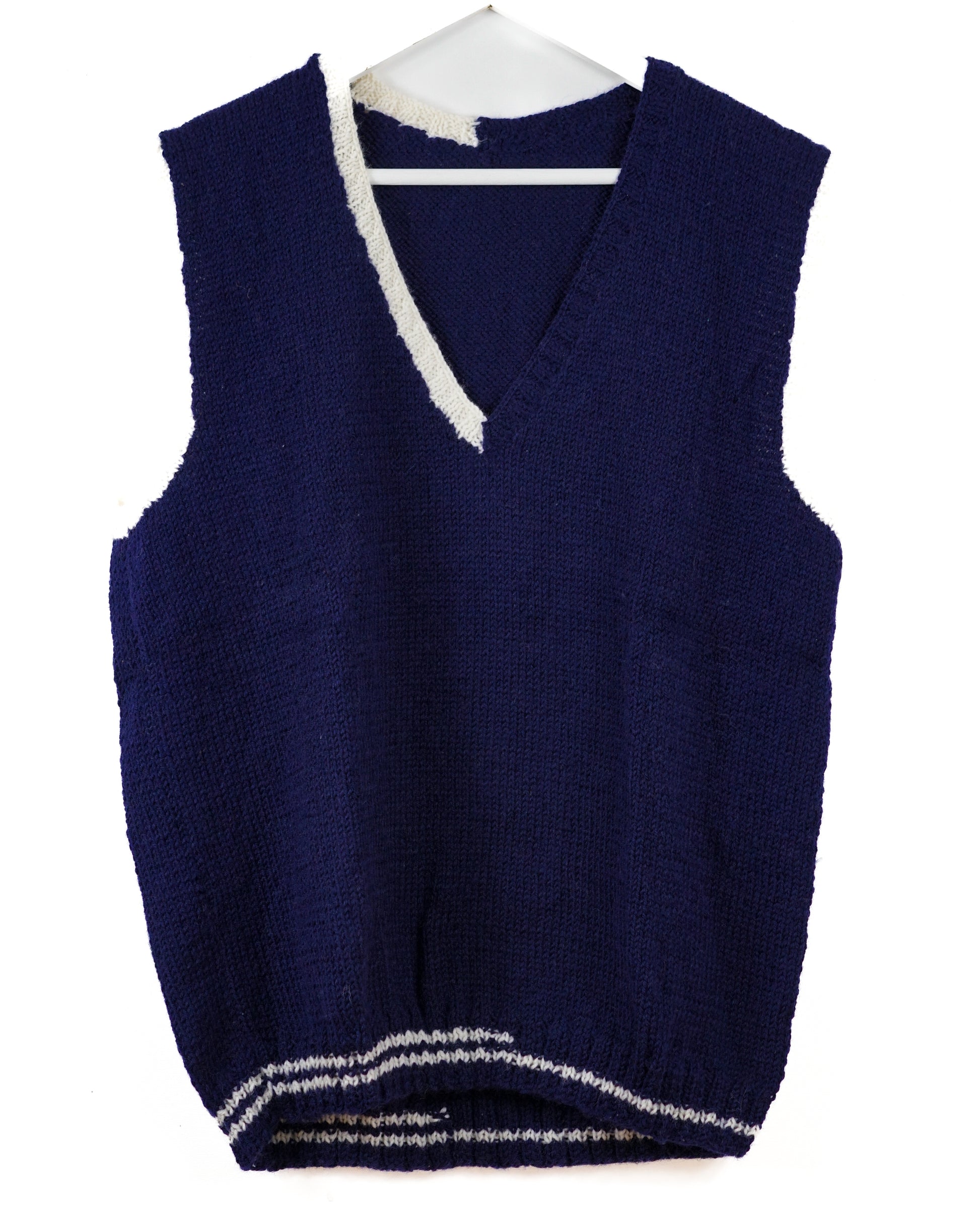 Pure Wool Dark Navy Vest, hand knitted and one off