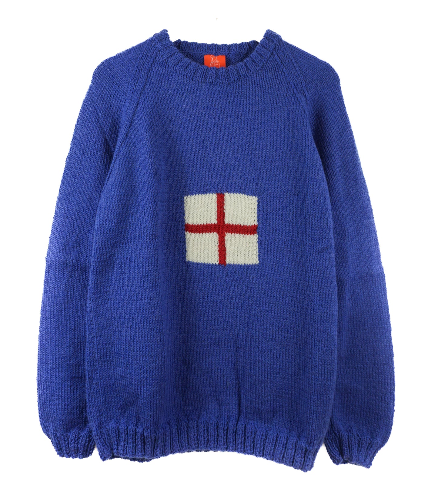 Pure Wool Blue English Flag Jumper, hand knitted and ne off