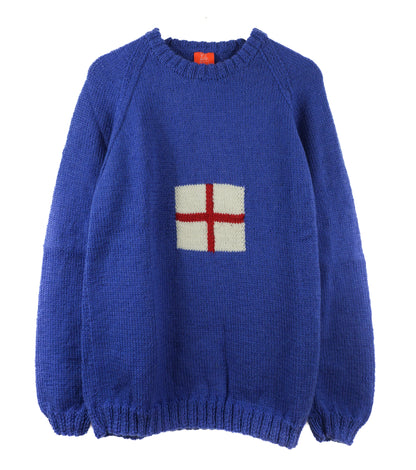 Pure Wool Blue English Flag Jumper, hand knitted and ne off