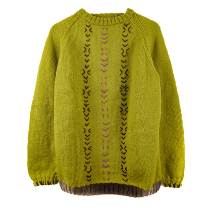 Pure Wool Gold Yellow Jumper with tribal like patterns, hand knitted and one off