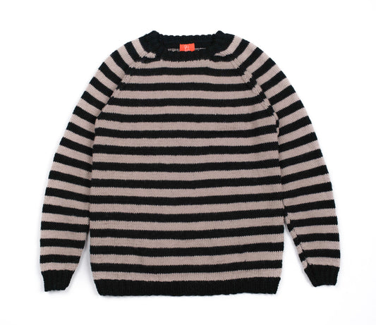 Pure Wool jumper with Gray and Black Stripes. Hand knitted and medium to large fit