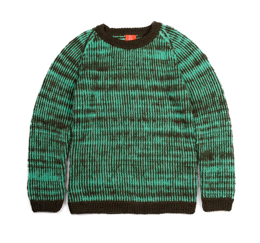 Pure Wool Jumper with Green Waterfall like stripes