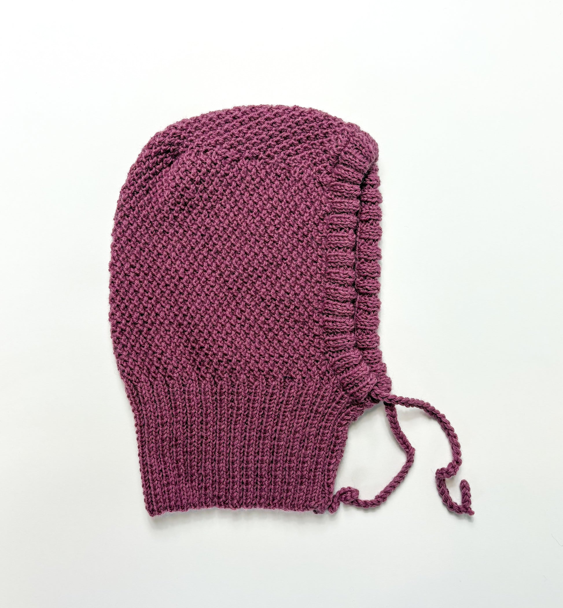 Pure Wool Lilac Tie Balaclava, hand knitted and one off