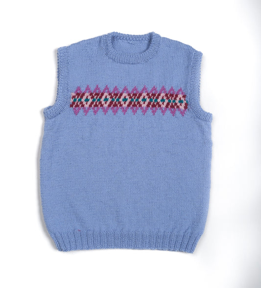 Pure Wool Maya Blue Vest, tank top and hand knitted