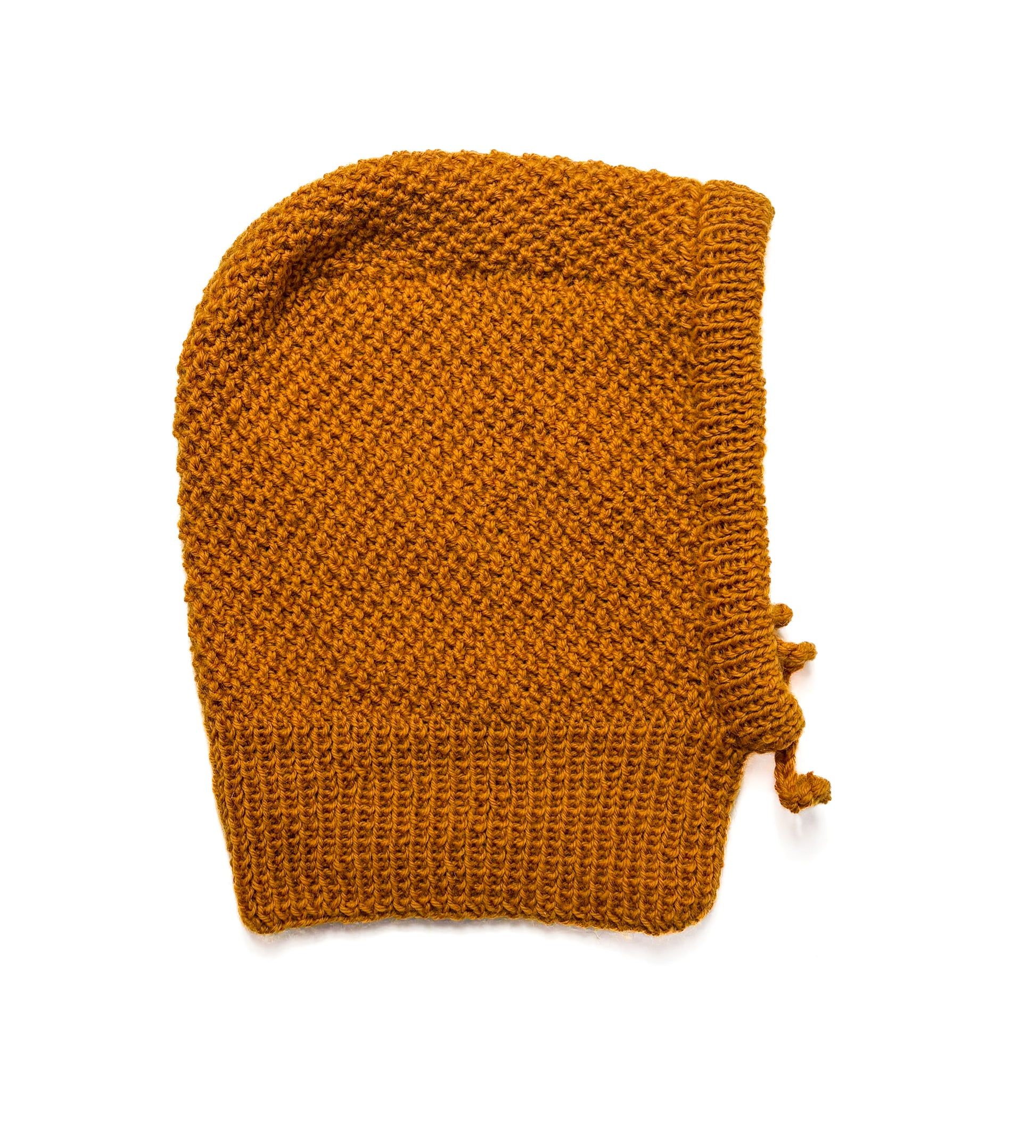 Pure Wool Mustard Tie Balaclava, one off and hand knitted