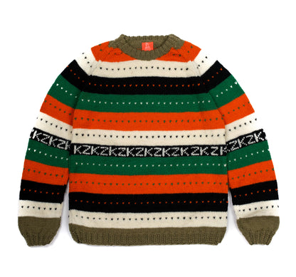 Pure Wool jumper with Multicoloured jumper. Hand knitted and medium fit.