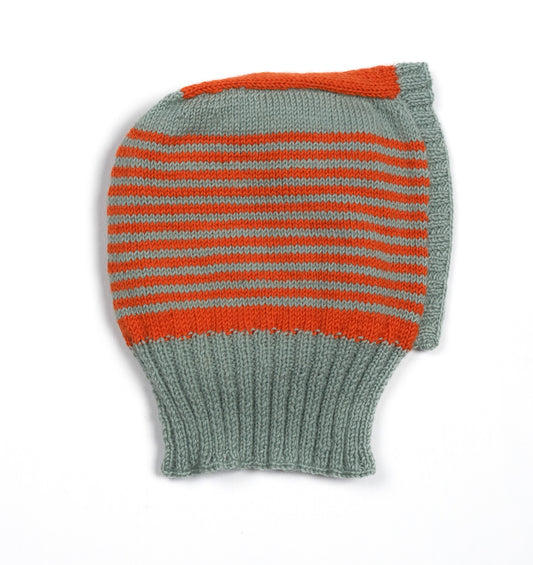 Pure Wool Orange Striped Balaclava. Hand knitted