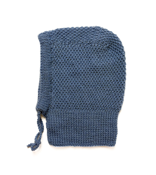 Pure Wool Light Blue Tie Balaclava, one off and hand knitted