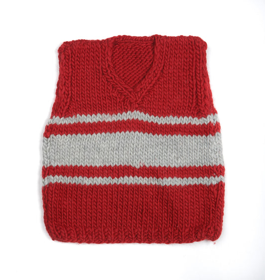 Pure Wool Striped Red Vest, hand knitted