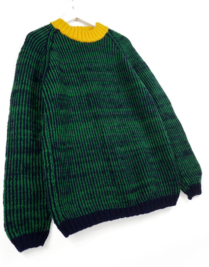 Pure Wool Yellow Collar Medium Jumper, hand knitted jumper, one off patterns, fits like medium large