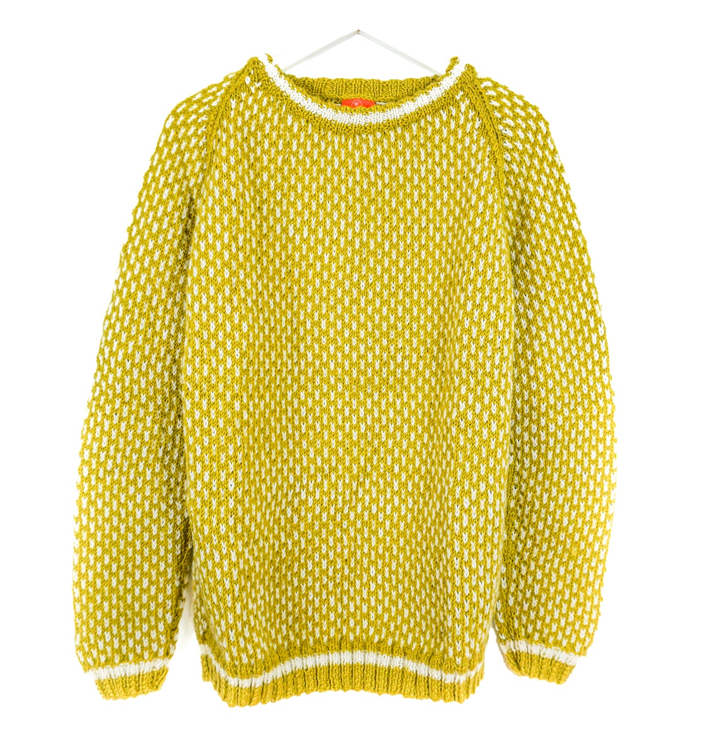 Pure Wool Yellow-Prince Olive fair isle pattern jumper, hand knitted and one off