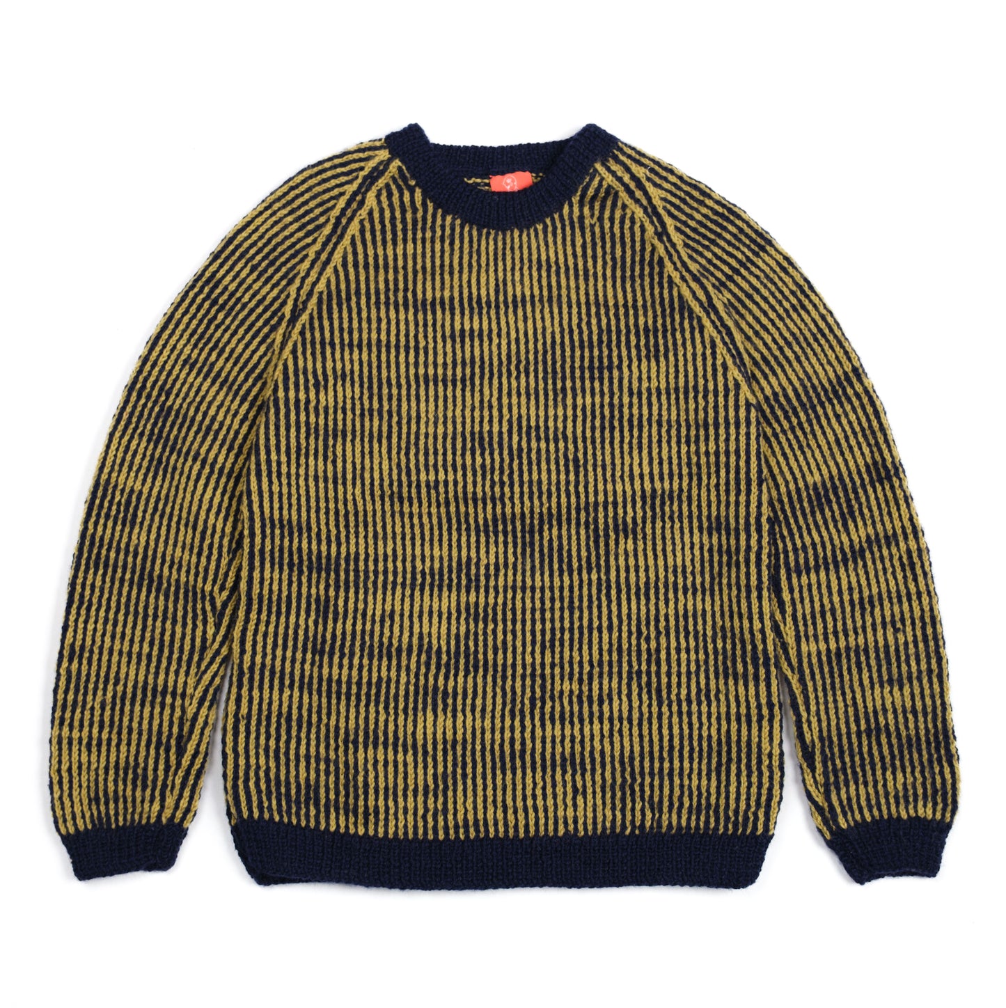 Pure Wool jumper with Yellow Waterfall like patterns. Hand knitted, medium