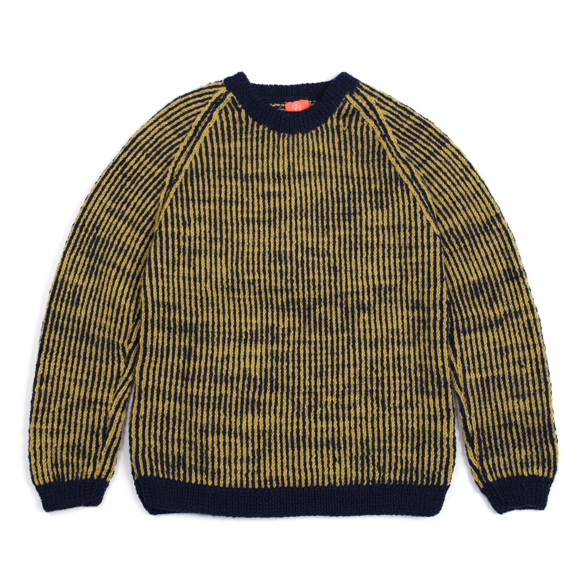 Pure Wool jumper with Yellow Waterfall like patterns. Hand knitted, medium large fit