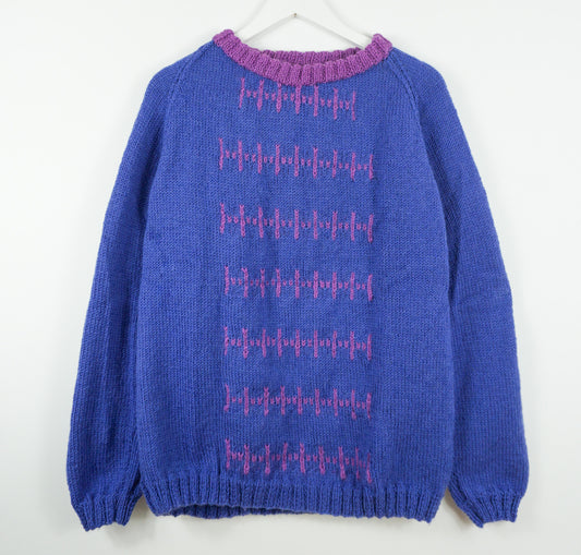 pure wool hand knitted one off Purple Patterned Cobalt Jumper