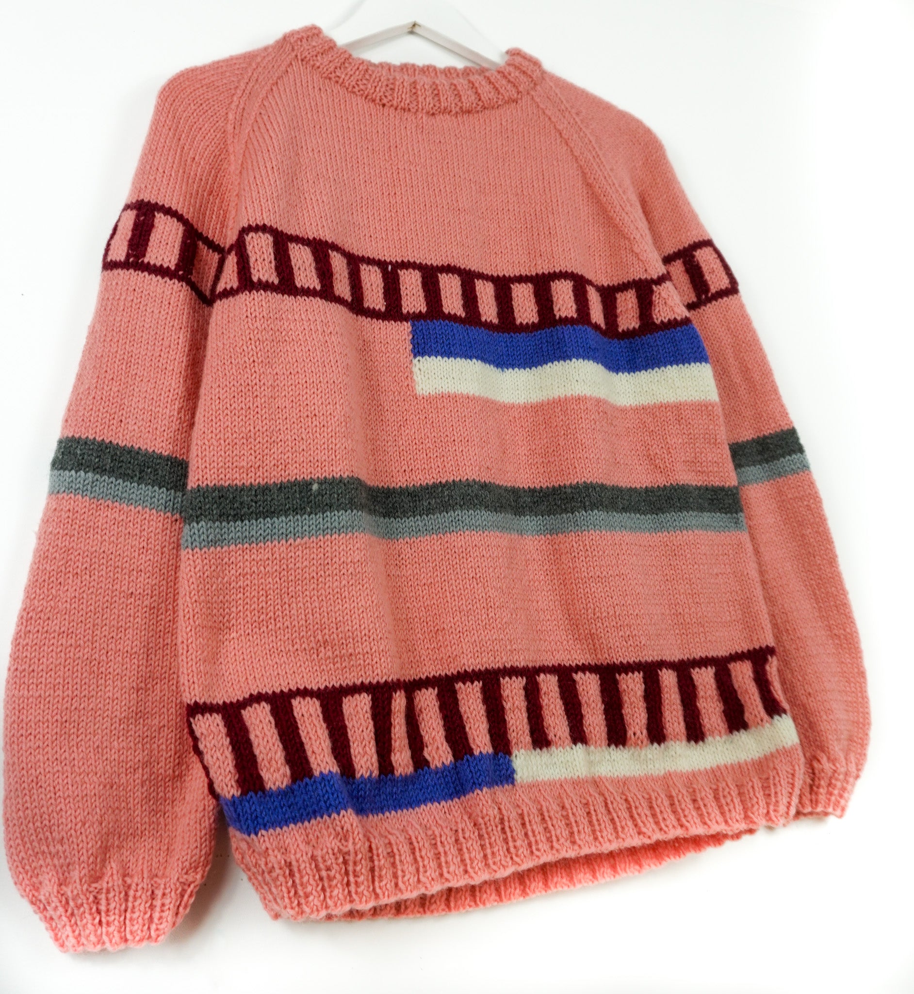 pure wool hand knitted one off Salmon Patterned Jumper