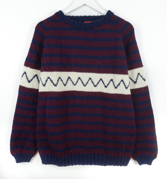 pure wool hand knitted one off Sangria Navy Striped Jumper