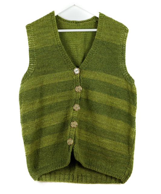 Shady Green Sleeveless Cardigan hand knitted pure wool