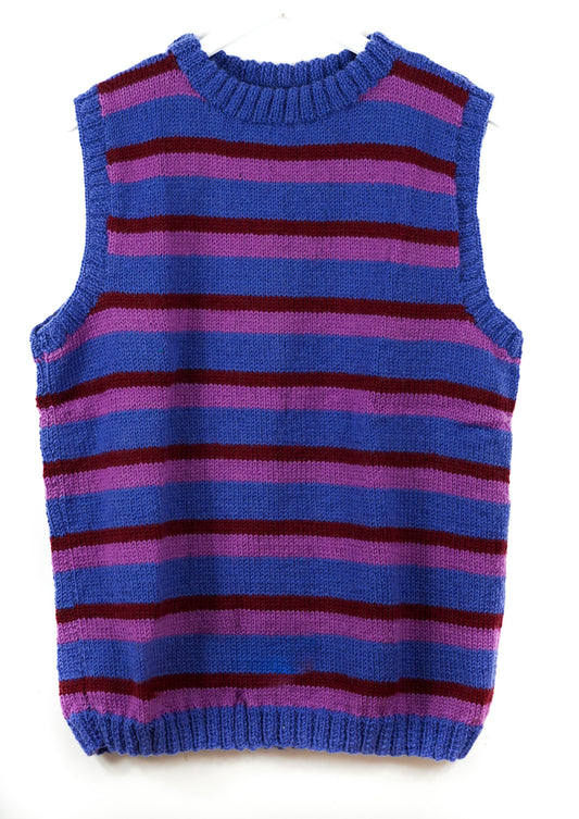 pure wool hand knitted one off Striped Cobalt Vest