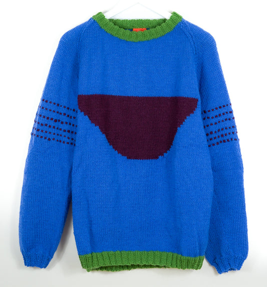 pure wool hand knitted one off Tongue Out Cobalt Jumper