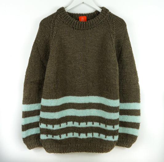 Turqouise Patter Brown Jumper Handknitted