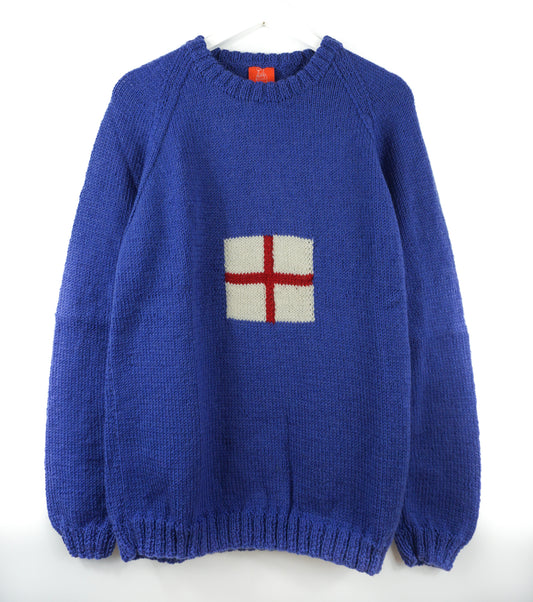 pure wool hand knitted one off WIP UK blue Jumper