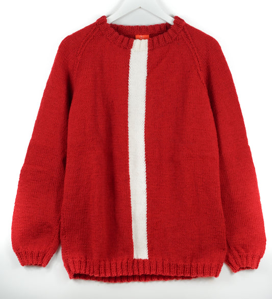 pure wool hand knitted one off White Striped Red Jumper